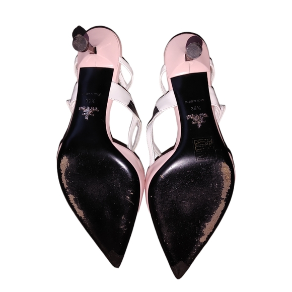 Prada Pink White Leather Sling Back Pump  Heels - Picture 8 of 16